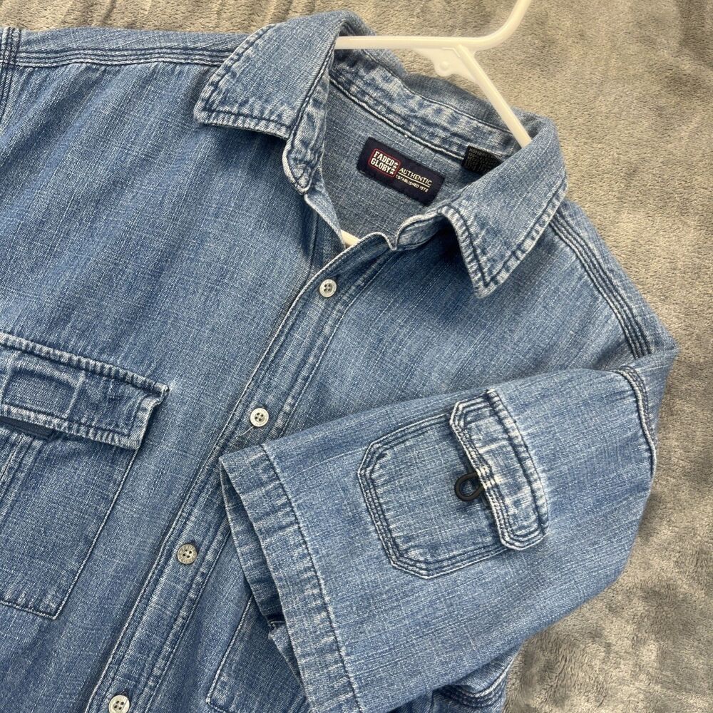 Vintage Denim Long Sleeve Button Down Shirt Mens M Pockets Faded Glory